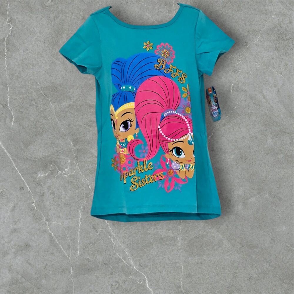Nickelodeon Girls  Shorts Sleeve Crew Neck Turquoise Graphic T-Shirt Size 6